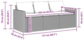Sofá de jardim com almofadões 3 lugares vime PE castanho