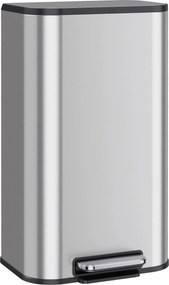 HOMCOM Lixeira de cozinha 30 L, lixeira com pedal em aço inox com Soft-Close e função de manter aberta, balde interno removível, prata | Aosom Portugal
