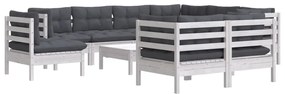 10 pcs conj. lounge de jardim c/ almofadões pinho maciço branco