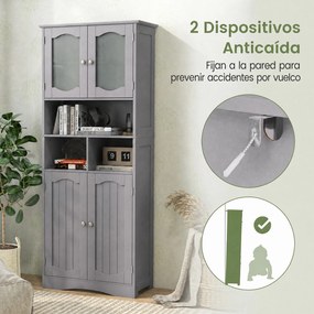 Armário de Casa de Banho, 60 x 30 x 148,5 cm, Portas de Vidro Fosco, Cinzento