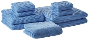 Conjunto de 9 toalhas de algodão azuis AREORA Beliani