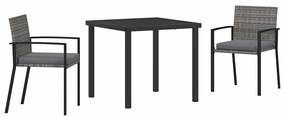 Conjunto de Jantar Jardim 3 Peças Cinza Rattan Sintético