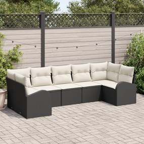 Conjunto de Sofá de Jardim vidaXL 7 Peças com Almofadas Preto Rattan d