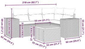 5 pcs conjunto sofás de jardim com almofadões vime PE preto