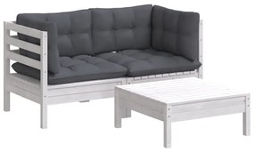 3 pcs conj. lounge de jardim com almofadões antracite pinho