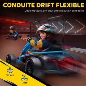 Kart Elétrico 24 V para Crianças 7 aos 12 anos, 115 x 77 x 54 cm, Modo Drift, Azul