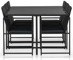 7 pcs conjunto jantar exterior com almofadões vime PE preto
