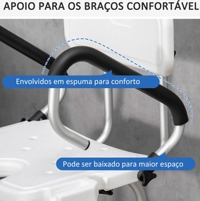 Cadeira para Duche Antiderrapante com Altura Ajustável de 6 Níveis e Apoio para os Braços Regulável 54x52x70-82cm Branco