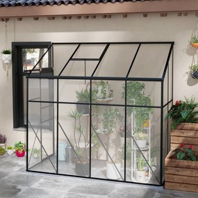 Estufa de jardim 127 x 253 x 240 cm parede em policarbonato, com porta de correr, ventilação no telhado, base, preta