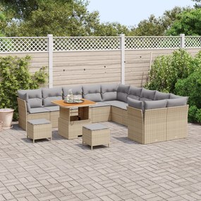 Conjunto de Sofás de Jardim vidaXL de 13 peças com Almofadas Bege Ratt