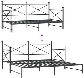 Cama de dia com gavetão sem colchão 100x190 cm aço preto
