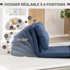Poltrona de chão, sofá reclinável, poltrona convertível em cama, reclinável de 90° a 180°, tecido - 70 x 72 x 56 cm - azul escuro