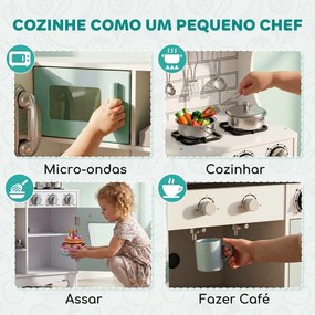 Cozinha de Madeira com Luzes e Sons, Exaustor, Dispensador de Água, Máquina de Café, Frigorífico e Forno
