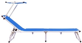 Espreguiçadeiras dobráveis c/ teto 2pcs alumínio/textilene azul