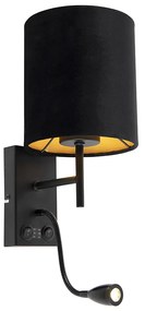 LED Candeeiro de parede Art Deco preto com abajur de veludo - Stacca Moderno