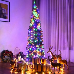 Árvore de Natal Artificial 225 cm Iluminada com 1085 Ramos 350 Luzes Coloridas Luzes LED Base Metal Dobrável Verde