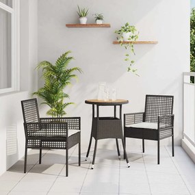 vidaXL Conjunto de Jantar de 3 Peças Preto Rattan Sintético