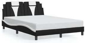 Estrutura cama c/ luzes LED 140x200cm couro artif. preto/branco