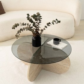 Mesa de Café Bubble – Travertino Fumado – Diâmetro: 75cm, Altura: 35cm