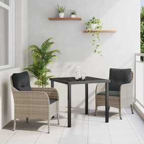 vidaXL Conjunto de Jantar de Jardim 3 Peças com Almofadas Cinzento-claro Vime PE