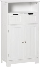 Armário de Casa de Banho com 2 Portas Prateleira Ajustável 2 Gavetas e Compartimento Aberto Móvel Auxiliar de Armazenamento para Sala de Estar Cozinha