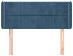 Cabeceira de cama c/ abas veludo 103x16x78/88cm azul-escuro