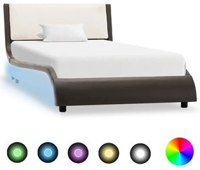 vidaXL Estrutura cama c/ LED 90x200cm couro artificial cinzento/branco