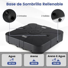 Base para guarda-sol de exterior com rodas 84 x 84 cm , de alta resistência, enchimento com água ou areia, portátil, para terraço, jardim ou piscina P