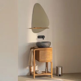 Conjunto De Móvel De Casa De Banho Em Madeira De Teca Bradley Irregular Em Cimento Preto ??40 Cm Fedro & Irregular Com Prateleira De Madeira 55x85 -