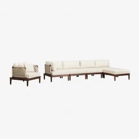 Conjunto De Sala Com Sofá Modular De Canto De 4 Peças Com Puff E Poltrona Em Acácia Giulia Castanho-acácia Escuro - Sklum