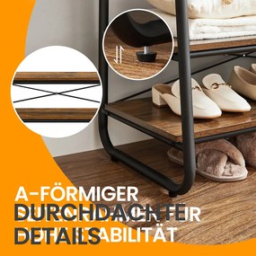 Guarda roupa aberto 45 x 100 x 160 cm, cabideiro com 2 prateleiras, 6 ganchos em forma de S castanho vintage-preto