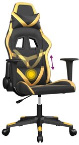 Cadeira gaming massagens couro artificial preto e dourado