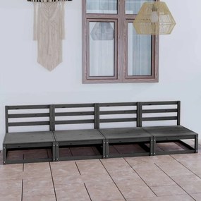 vidaXL Sofá de 4 lugares para jardim pinho maciço cinzento