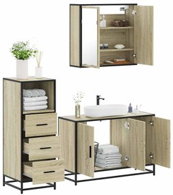vidaXL 3 pcs conj. móveis casa banho derivados madeira carvalho sonoma