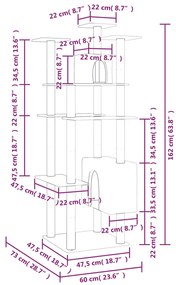 Árvore p/ gatos c/ postes arranhadores sisal 162cm cinza-escuro