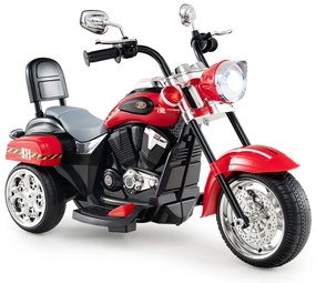 Moto estilo chopper Crianças a bateria 6V 91 x 48 x 64 cm com música, marcha à frente e atrás, experiência de condução realista vermelha