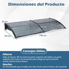 Toldo porta ou janela para Entradas, 197 x 89 x 24 cm, Proteção Anti-UV e Contra a Chuva, Cinzento-escuro
