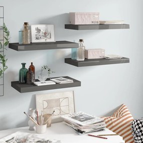 vidaXL Prateleiras de parede suspensas 4 pcs 50x23x3,8cm MDF cinzento