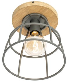 Candeeiro de teto industrial cinzento escuro com madeira - Arthur