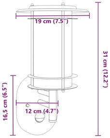Candeeiro de parede exterior com sensor aço inoxidável prateado