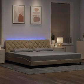 Estrutura de cama com LED sem colchão 200x200 cm tecido creme