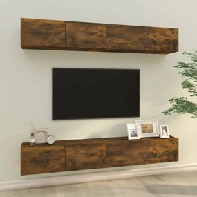 vidaXL Armários de parede p/ TV 4 pcs 100x30x30 cm carvalho fumado