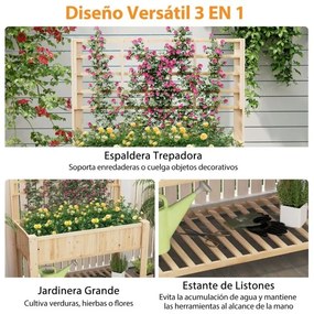 Floreira elevada de jardim 116 x 59 x 150 cm em madeira  e treliça para plantas trepadeiras Natural