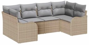 Conjunto de Sofá de Jardim vidaXL 6 Peças com Almofadas Bege Rattan de