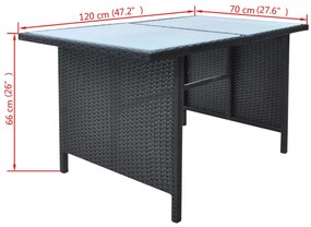 6 pcs conjunto jantar exterior com almofadões vime PE preto