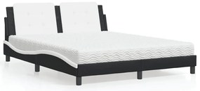 Cama com colchão 160x200 cm couro artificial preto e branco