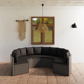 6 pcs conjunto sofás de jardim c/ almofadões vime PE cinzento