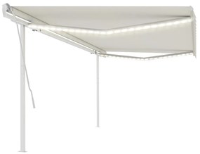 Toldo retrátil manual com luzes LED 5x3 m cor creme