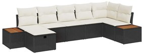 Conjunto de Sofás de Jardim 7 Peças com Almofadas Preto Poli Rattan