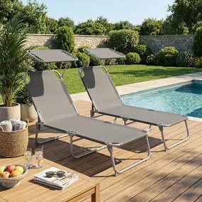 Conjunto de 2 Espreguiçadeiras jardim dobráveis 189 x 53 x 28,5 cm Cinza